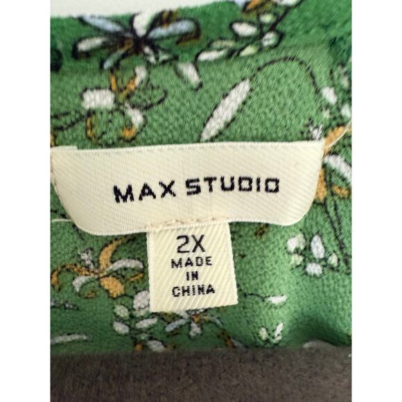 Max Studio Green Floral Ruffle Long Sleeve Blouse 2X Boho Peasant Top - Picture 7 of 9